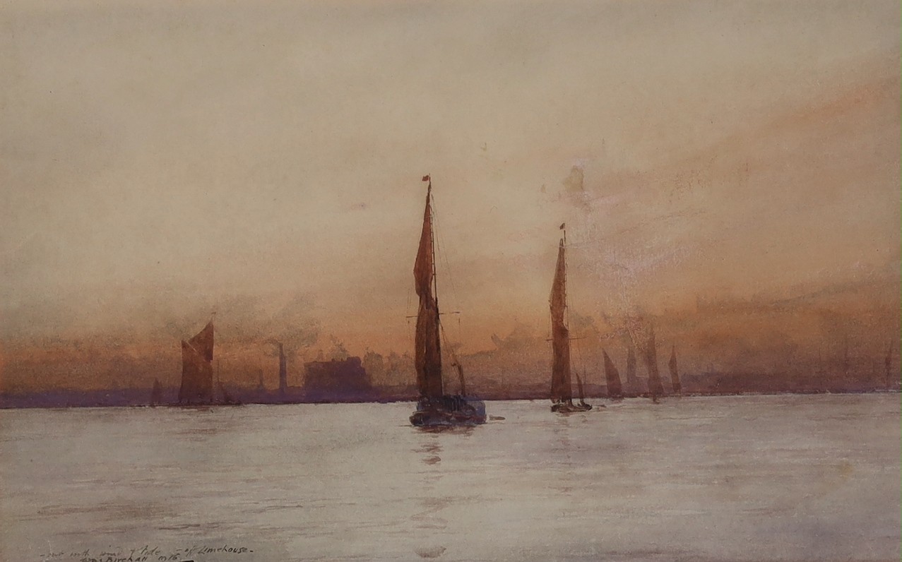 William Minshall Birchall (1804-1941), pair of watercolours, 'Off Rotherhithe' and 'Out with wind and tide, Limehouse', signed and dated 1915/16, 17 x 27cm